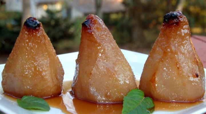 Orange Rum & Clove Glazed Roasted Pears