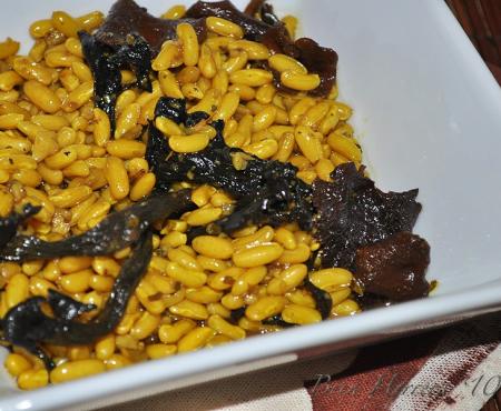 Saffron White Rice Bean With Mushroom Medley & Par Seared Halibut