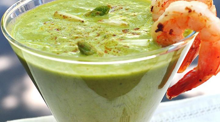 Chilled White Asparagus & Ginger Soup W/Grilled Shrimp