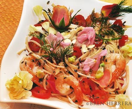Lemon Linguine Pasta Salad with Edible May Flowers