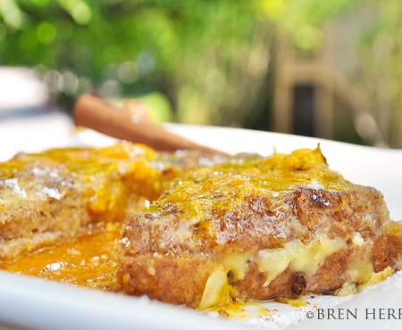 9 Spice Rum Banana Stuffed French Toast With Mango Maple Syrup