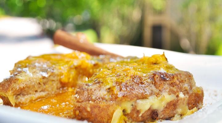 9 Spice Rum Banana Stuffed French Toast With Mango Maple Syrup