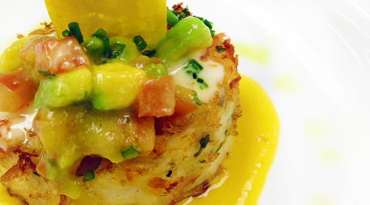 {All Around Latin America} Crab Cake w/Papaya Mango Soup in Celebration of Hispanic Heritage Month