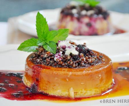 #FlanFridays: Flan de Quinoa with Goat Cheese & Blueberry Coulis