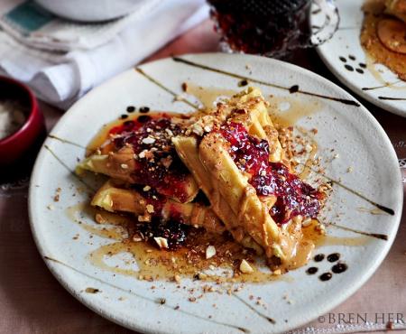 Peanut Butter Belgian Waffles. A Sandwich of Sorts.