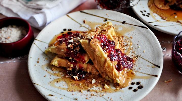 Peanut Butter Belgian Waffles. A Sandwich of Sorts.