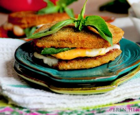 Roasted Red Pepper Hummus & Cheese Open Face Eggplant Sandwich & Other March Madness Snackables