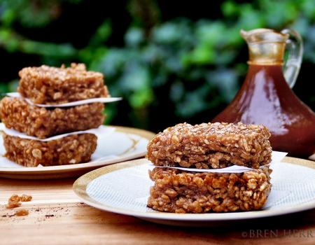 Espresso Rice Krispie Treats with Spicy Caramel and Coffee Ice Cream