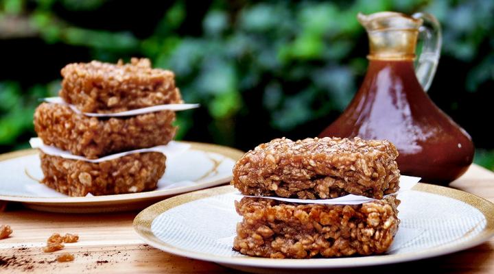 Espresso Rice Krispie Treats with Spicy Caramel and Coffee Ice Cream