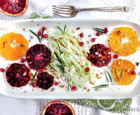Grilled Tangerine & Blood Orange Cabbage Salad w/Roasted Sunflower Seeds