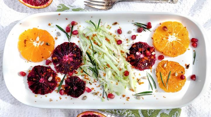 Grilled Tangerine & Blood Orange Cabbage Salad w/Roasted Sunflower Seeds