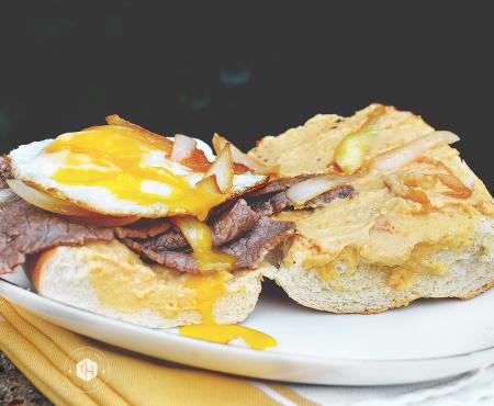 Pan Con Bistec with Garlic Hummus & That Sexy Runny Egg {Egg & Steak Sandwich)