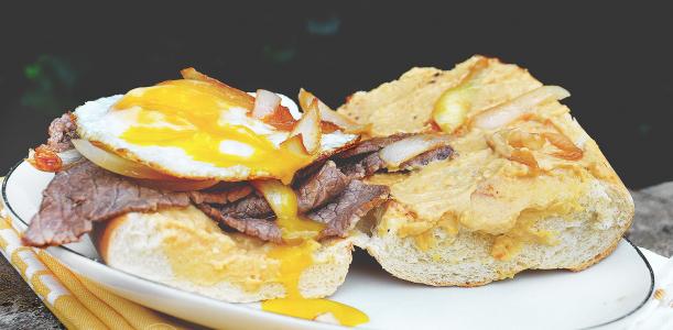 Pan Con Bistec with Garlic Hummus & That Sexy Runny Egg {Egg & Steak Sandwich)