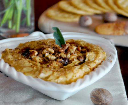Pumpkin Spice Hummus With Toasted Walnuts and Sage