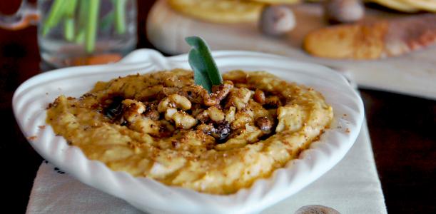 Pumpkin Spice Hummus With Toasted Walnuts and Sage