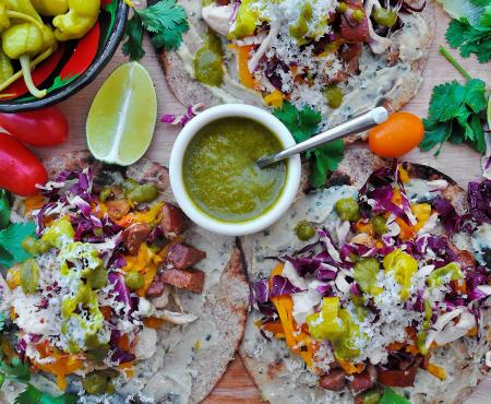 Labor Day Chicken & Chorizo Tacos with Garlic Herb Sabra Hummus Spread